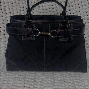 COACH Hampton Signature Canvas Leather Carryall Tote Shoulder Bag